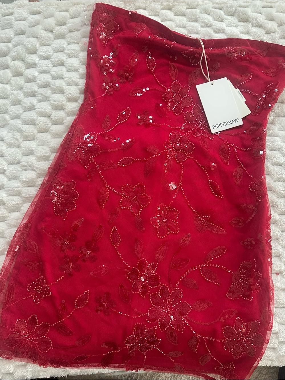 Peppermayo Red Sequin Floral Mini Skirt - Picture 4 of 6